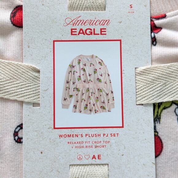 2024 American Eagle Grinch Candy Cane Pink Pajamas & Crew Socks size Small - Picture 3 of 5